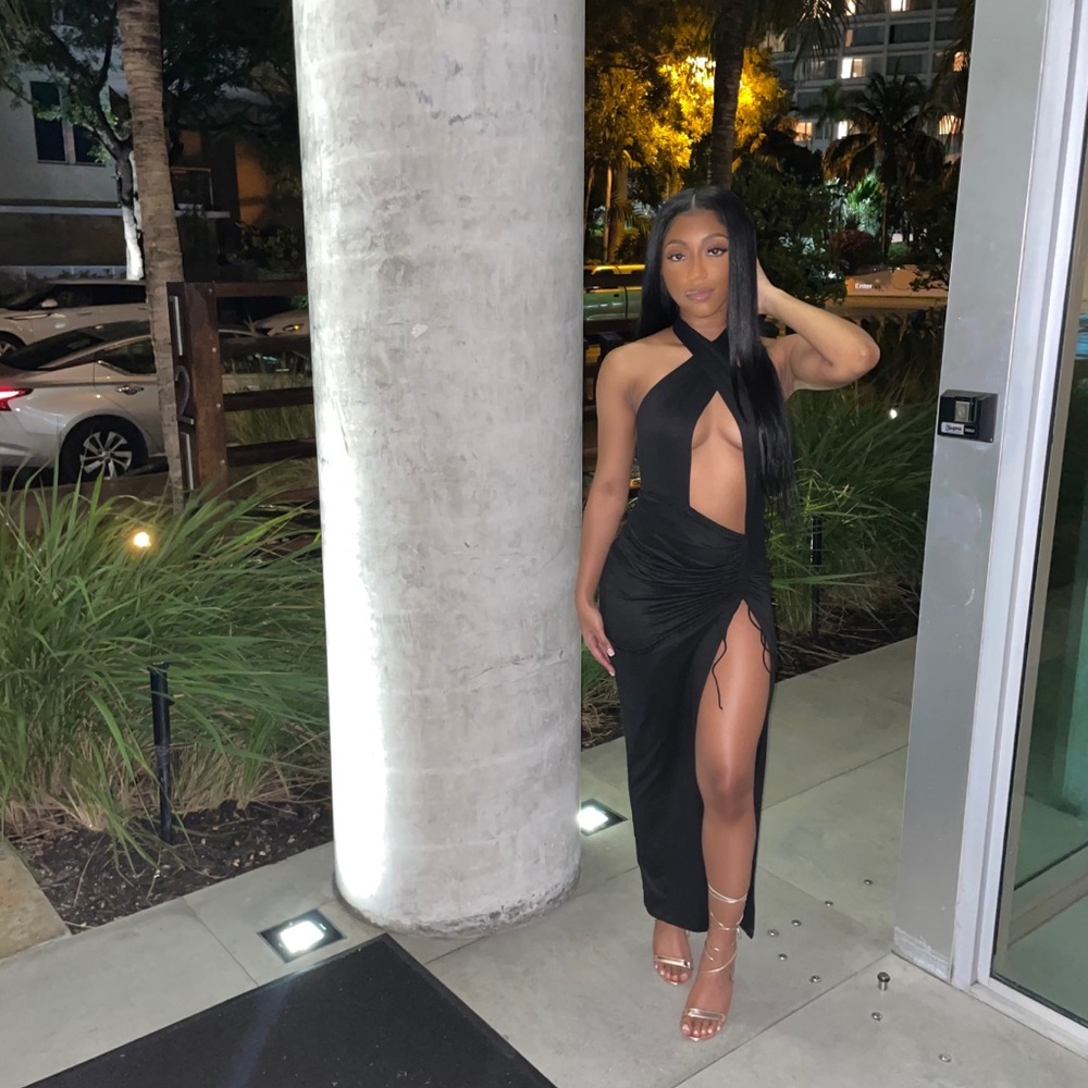 black halter maxi dress with slit